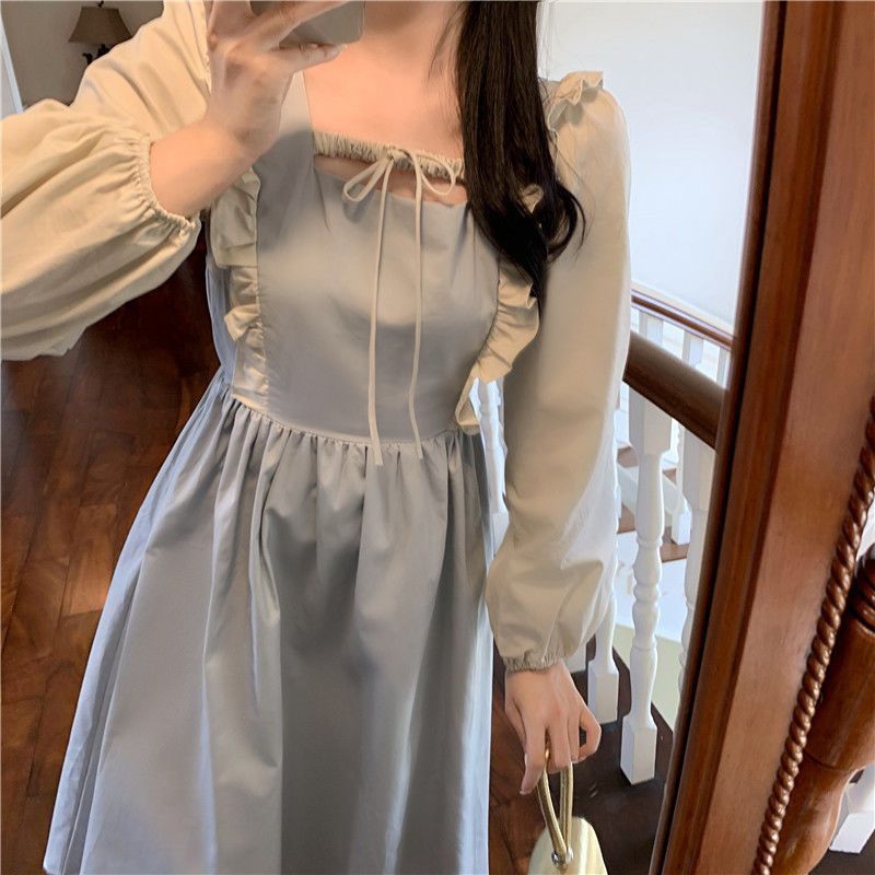 Dress Maxi Blue Muda Prancis Retro Vintage Korea Style