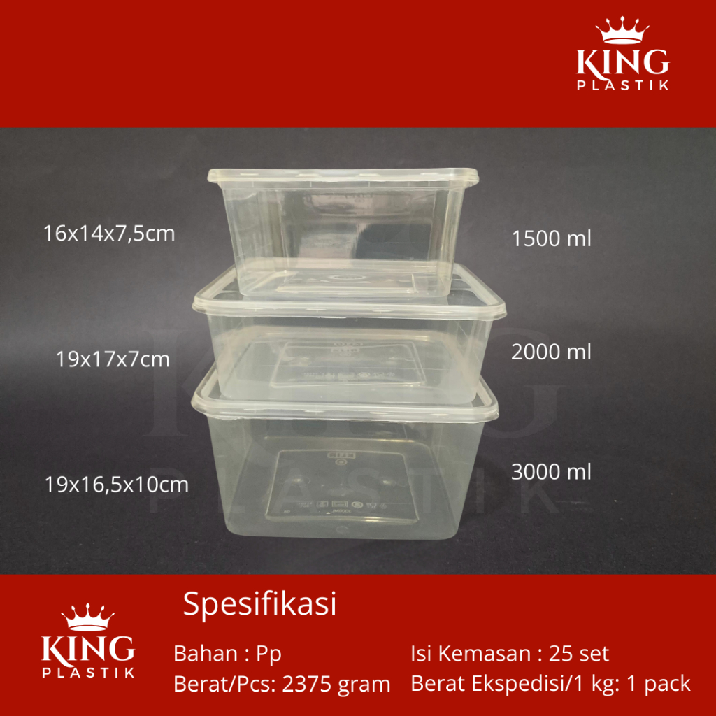 Thinwall Klir 2000ml | Kotak Makan Plastik 2000ml KLIR SQUARE SQ @25set