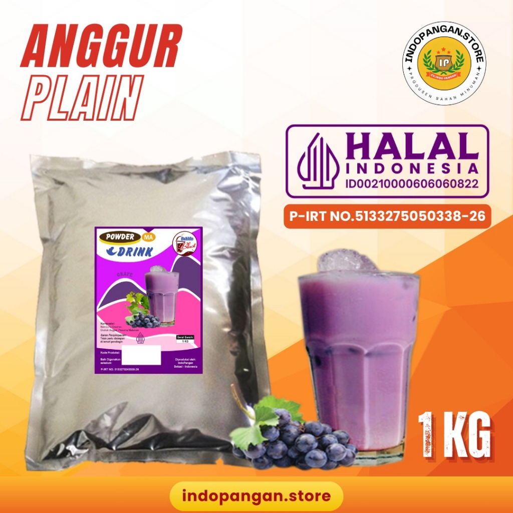 

Powder Rasa Anggur 1 Kg (PLAIN) Kemasan Foil - Bubuk Minuman Rasa Anggur 1 Kg