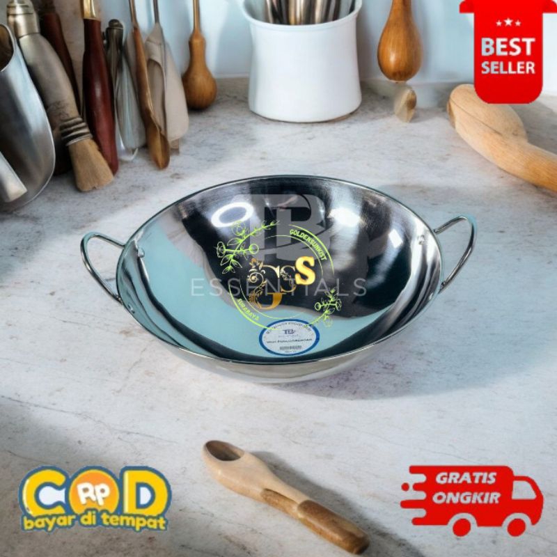 [GS] wajan wok stainless steel uk 21,24,26,28,30,32 cm