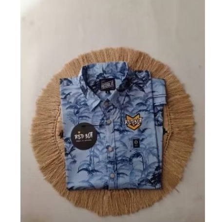 kemeja hem pria motif 8 lengan pendek warna biru muda