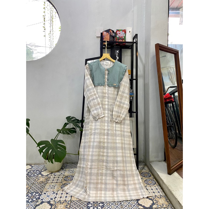 Gamis myra Bahan Katun Triset Kerah Cantik