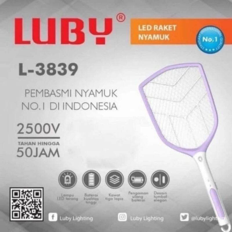 Raket Nyamuk Elektrik Cas LUBY L-3839,Raket Nyamuk Cas LUBY 3839 Original