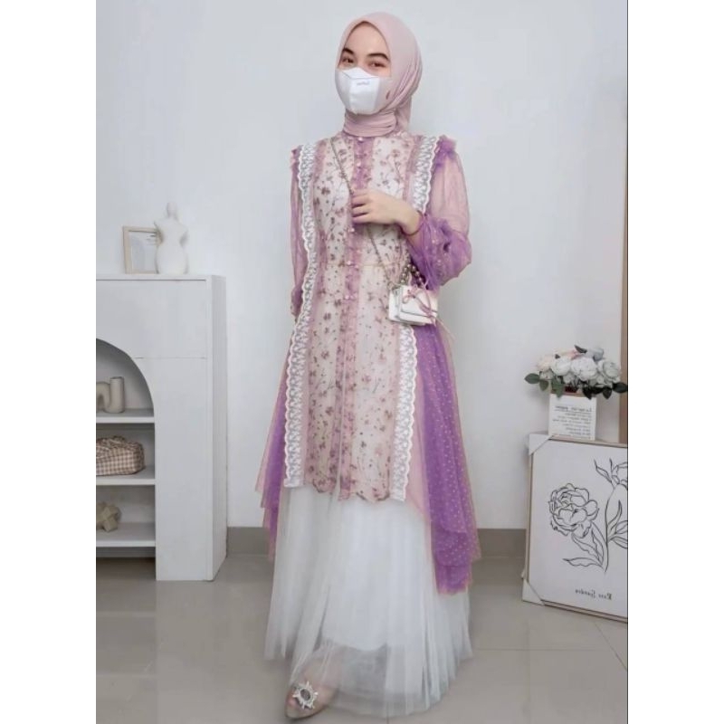 Sarah  Outer Brukat Kondangan Mewah sempel Elagant Cardigan Brukat PanjangWanita