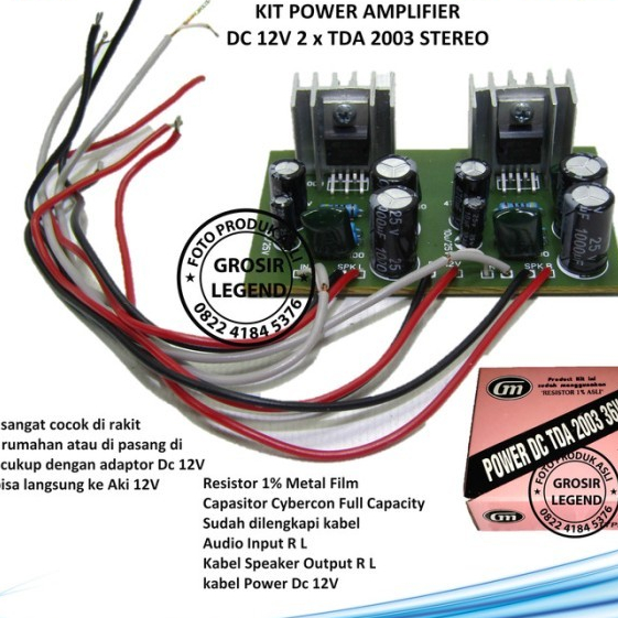 KIT POWER AMPLI DC 12V, TDA2003, GM 1625