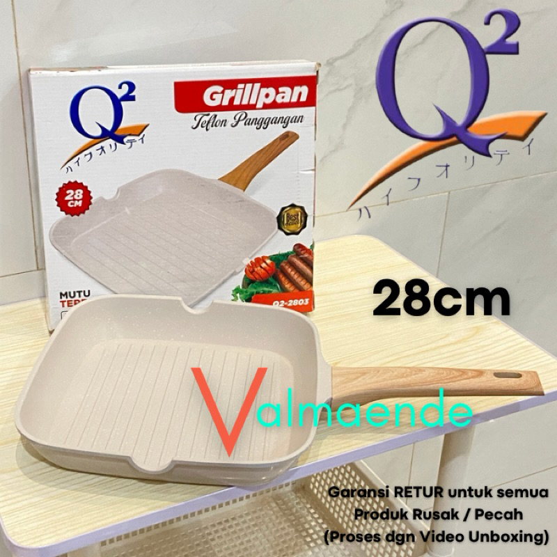 Grill Pan Panggangan BBQ Anti lengket Q2 2803 Panggangan Kotak 28cm Kompor BBQ Wajan Penggorengan