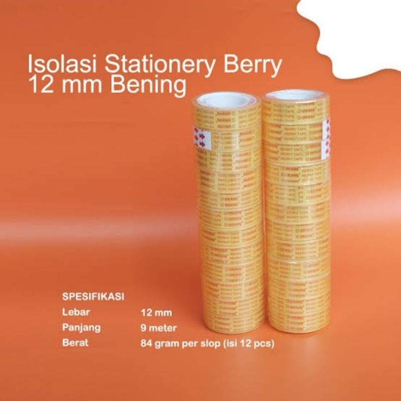 

Slop 12 Pcs - Berry Isolasi Selotip Bening Kecil 12mm x 10 yard / Tape Murah