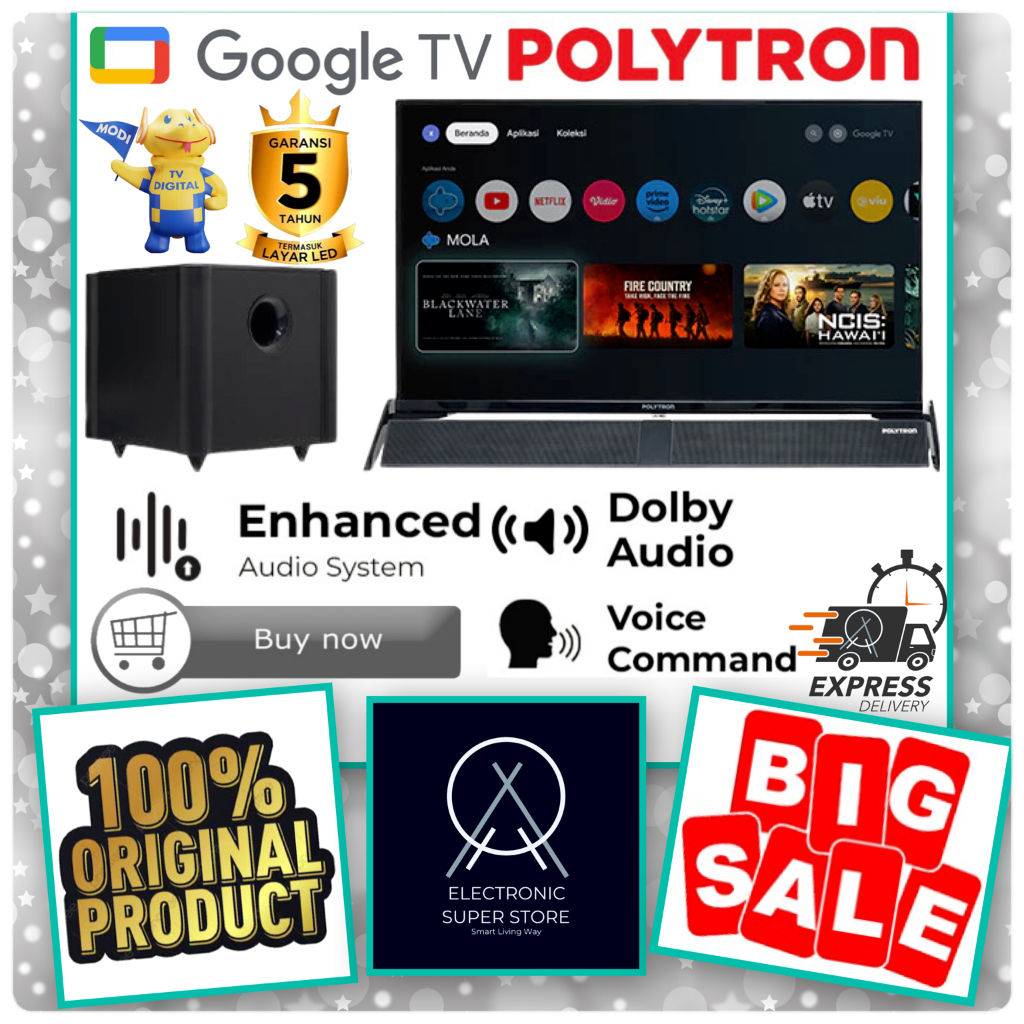 TV POLYTRON PLD32BG9058 PLD32BG 32BG LED 32INCH GOOGLE SMART TV HD EXTRA CINEMAX SOUND BAR POLYTRON 
