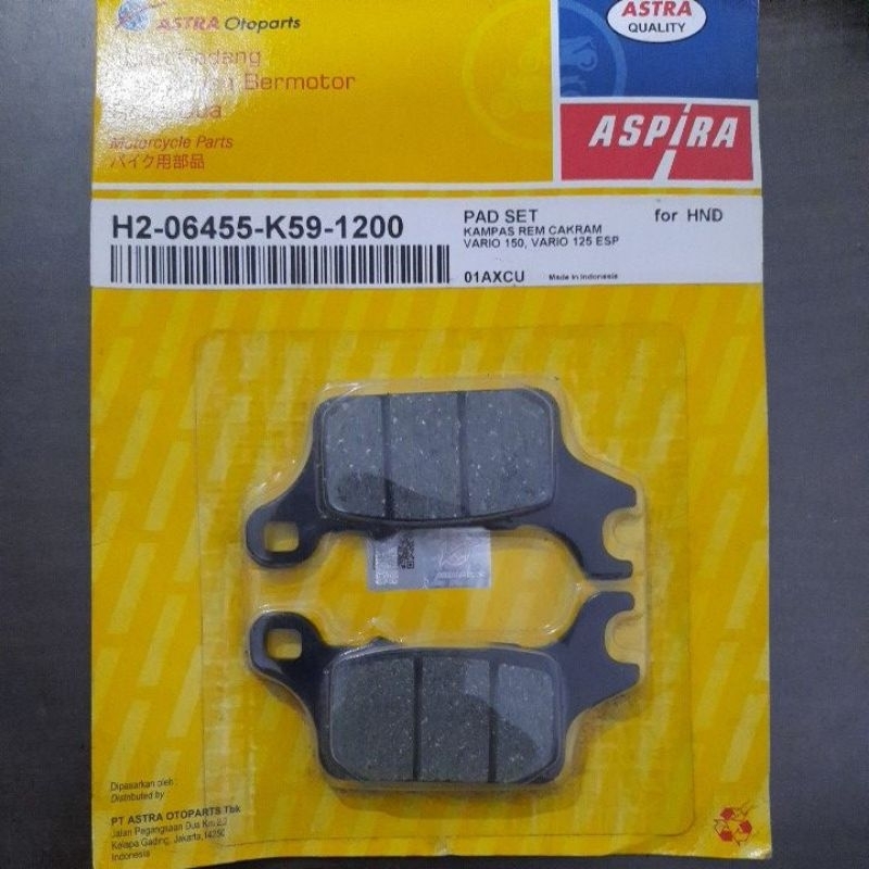 Kampas Rem Cakram depan  Vario 150,Vario 125 Esp ,Genio merk Aspira
