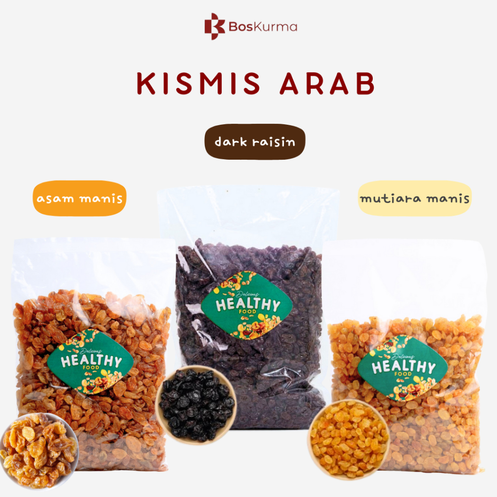 

Kismis Arab Asam Manis Mutiara Manis Hitam 1 Kg - Raisin Golden, Simin, Dark Haji Umroh