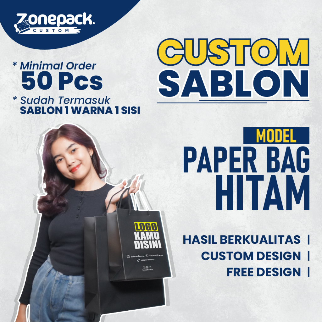 

Sablon Paperbag Hitam | Sablon 1 Warna 1 Sisi Custom Free Desain