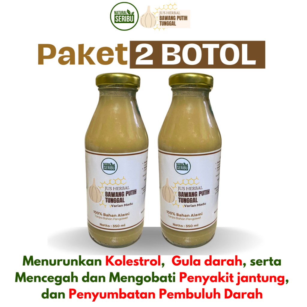 

2 Botol Jus Bawang Putih Tunggal 100% Alami - Jahe Merah, Lemon, Cuka Apel & Madu - 350ml/500ml