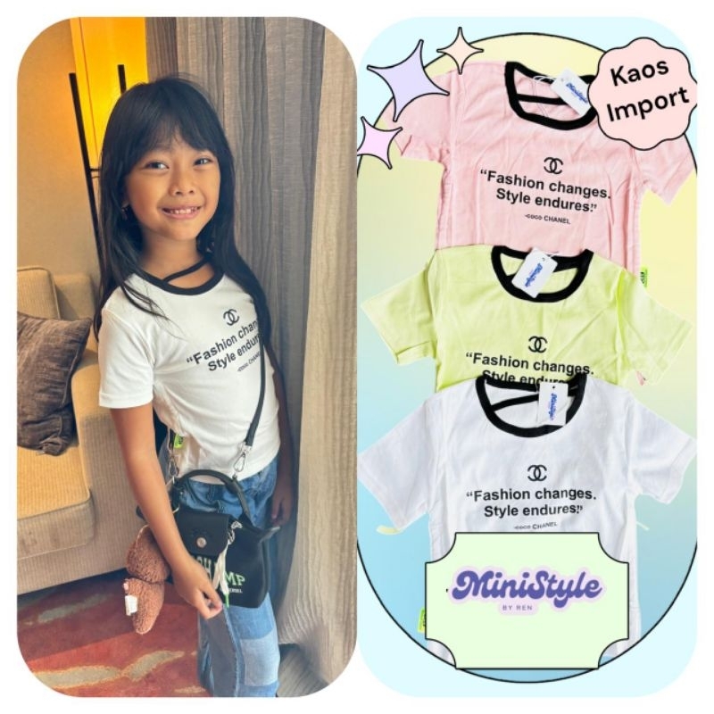 kaos model korean style crop kaos anak perempuan usia 5 6 7 8  tahun