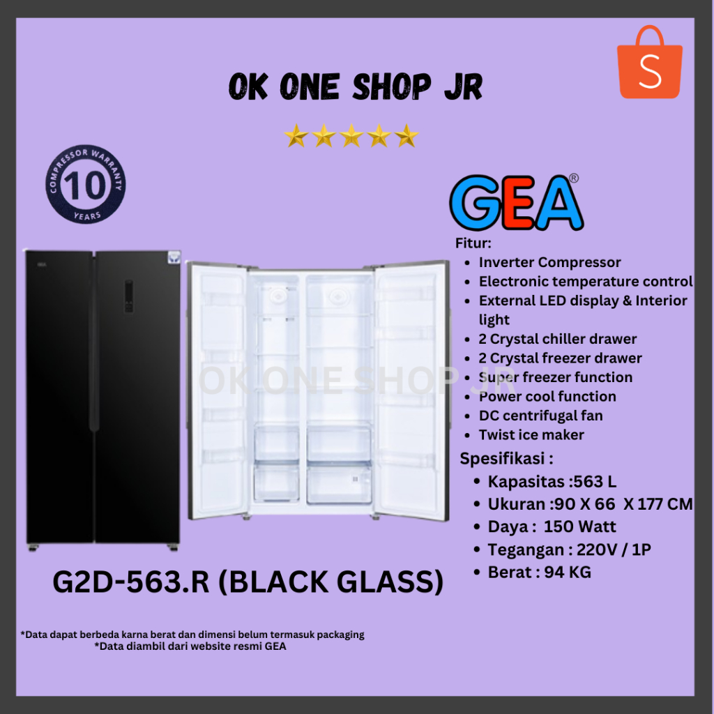 GEA Kulkas SBS G2D-563 BLACK / G2D 563Black