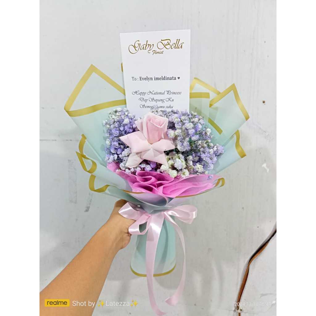 Hand Bouquet Mawar Buket Mini Rose Single Rose Buket Baby Breath Buket kado ulang tahun gift birthda