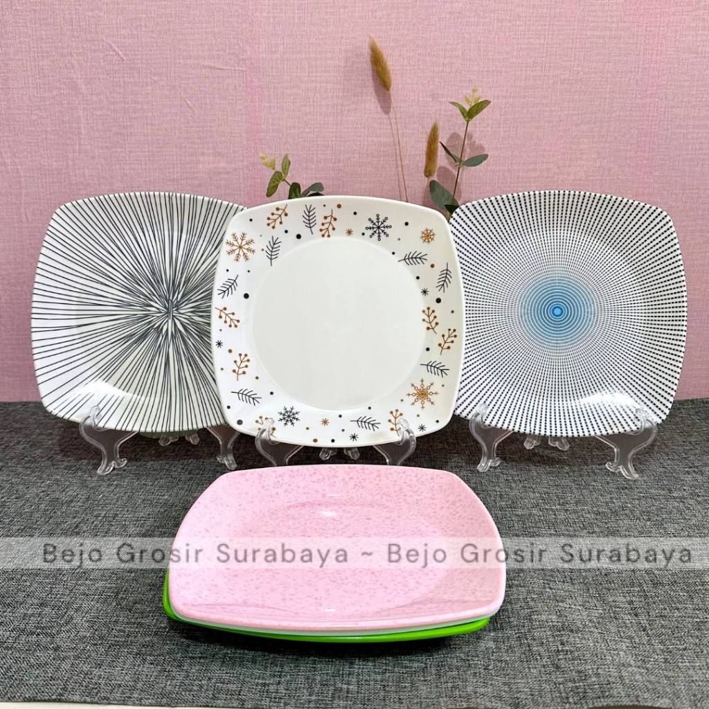Piring Melamin Saji 7/8/9 inch Tebal - Piring Segi - Piring Kue - Piring Saji Prasmanan