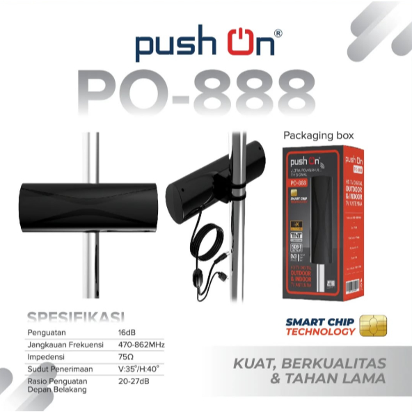 Push On 888 Antena Televisi Digital Outdoor Indoor 4K ULTRA HD TV Booster + Kabel Antena 10 Meter