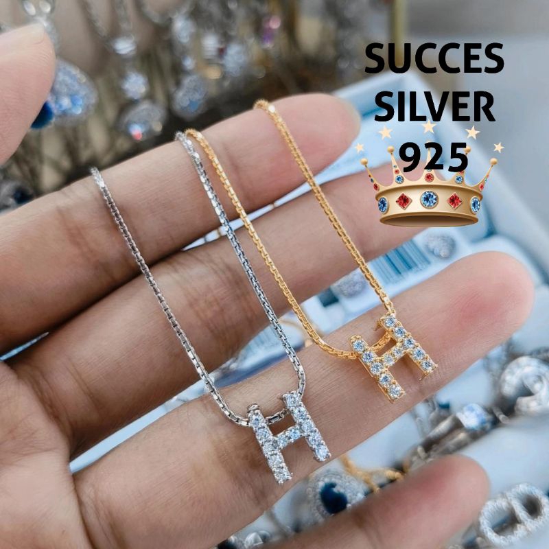 KALUNG PERAK ASLI 925 LAPIS EMAS VARIASI ITALI + HURUF H