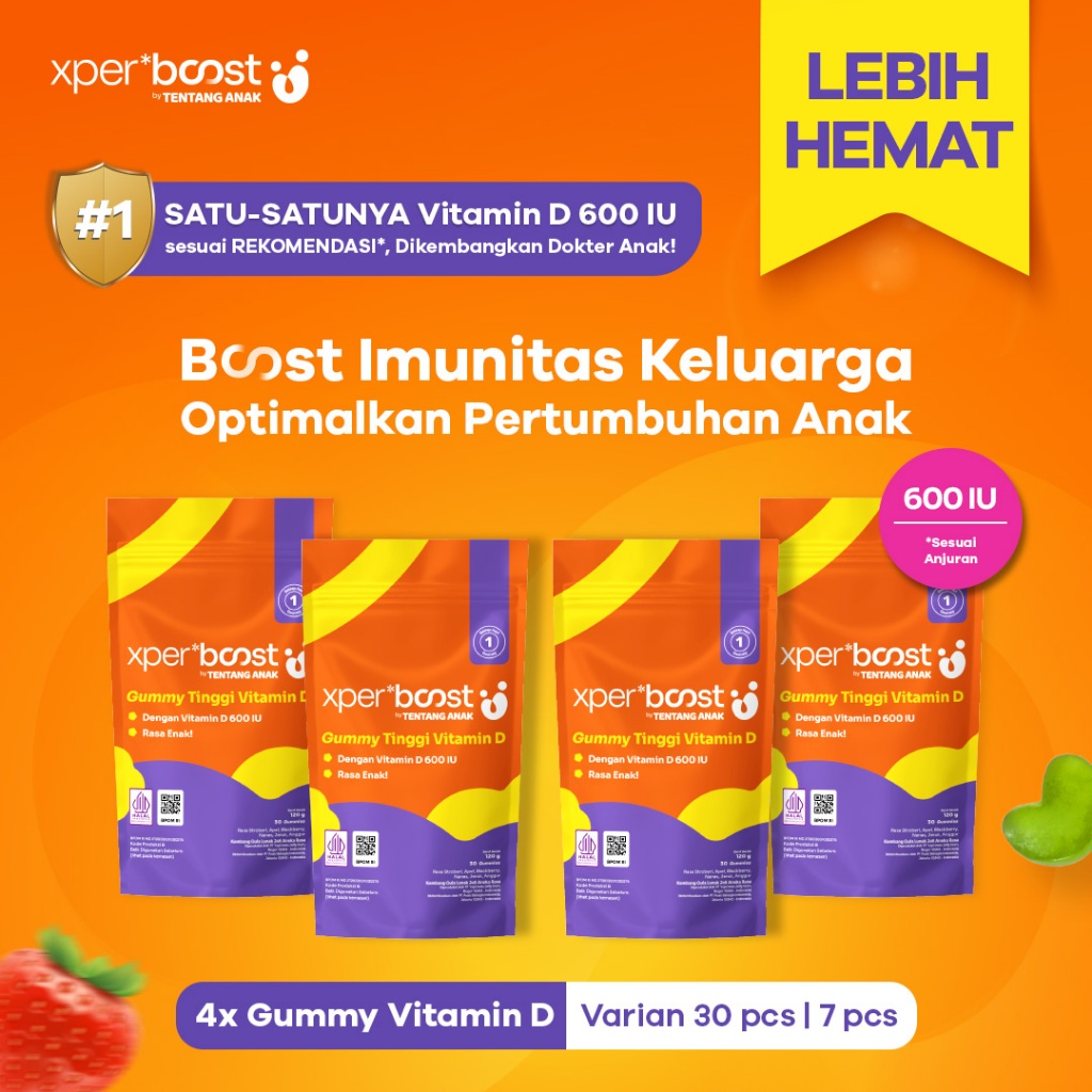 Expert Boost - Bundling 4 Pouch Gummy Vitamin D 600 IU Anak dan Dewasa | Paket 30 Hari | Paket 7 Har