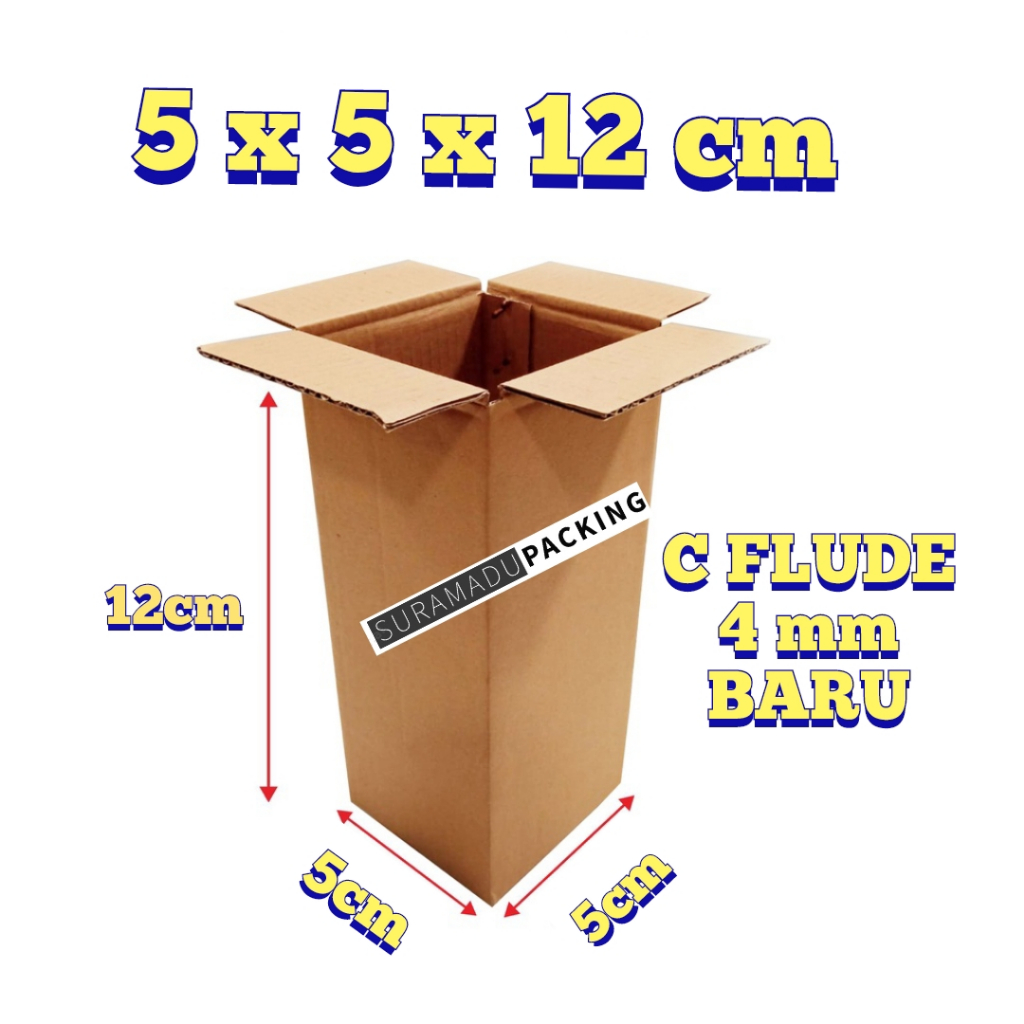 

Kardus box karton packing 5x5x12 cm Packing Polos dan Tebal 4mm C FLUDE BARU