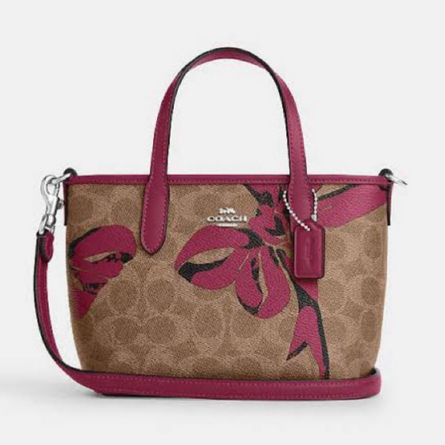 Coach City Mini Tote Signature Bow Tan Pink Multi