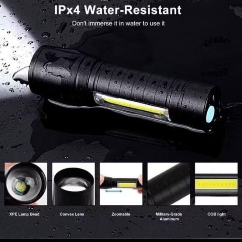 senter swat mini led zoom charger super terang