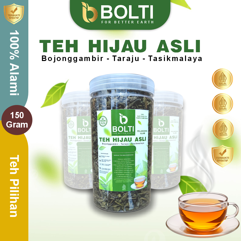 

teh hijau original Cap BOLTI premium 150 gr asli taraju green tea diet pelangsing alami minuman