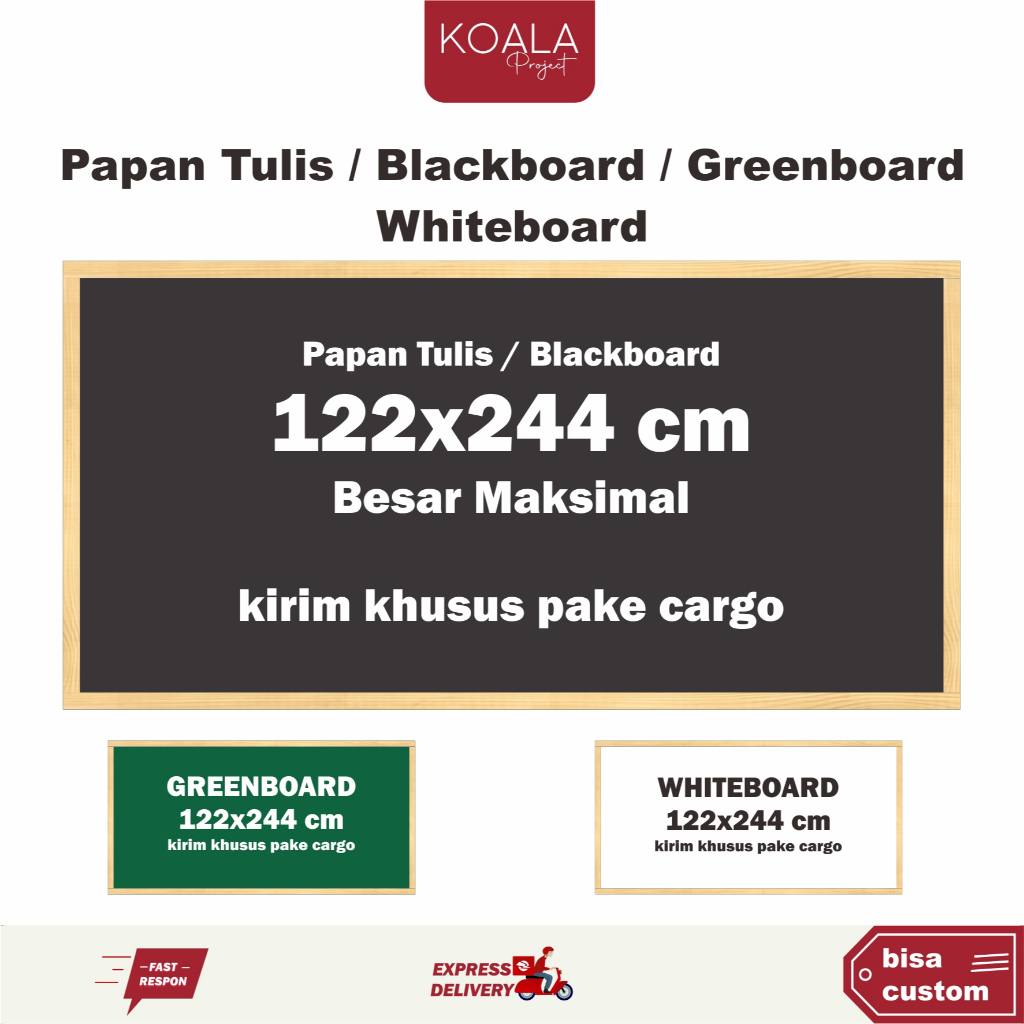 

PAPAN TULIS KAPUR HITAM BLACKBOARD GREENBOARD WHITEBOARD 120X240 CM - KOALA PROJECT