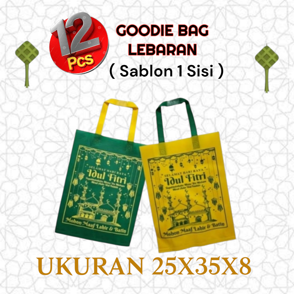 

1 Lusin Goodie Bag Handle Edisi Lebaran Idul Fitri Ukuran 25x35x8 Cm
