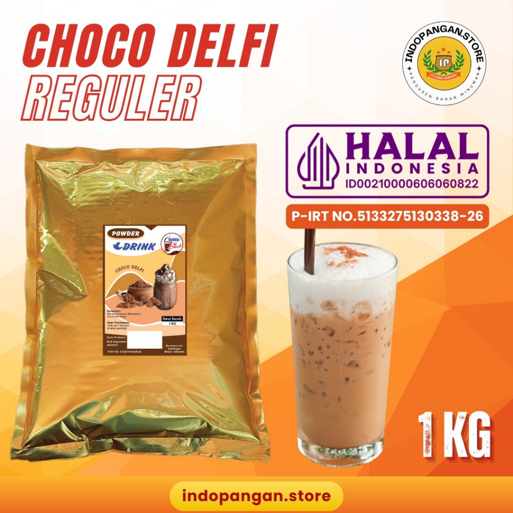 

Powder Rasa Cokelat Delfi 1 Kg (Mix Gula) Kemasan Foil / Bubuk Minuman Rasa Coklat Delfi 1 Kg