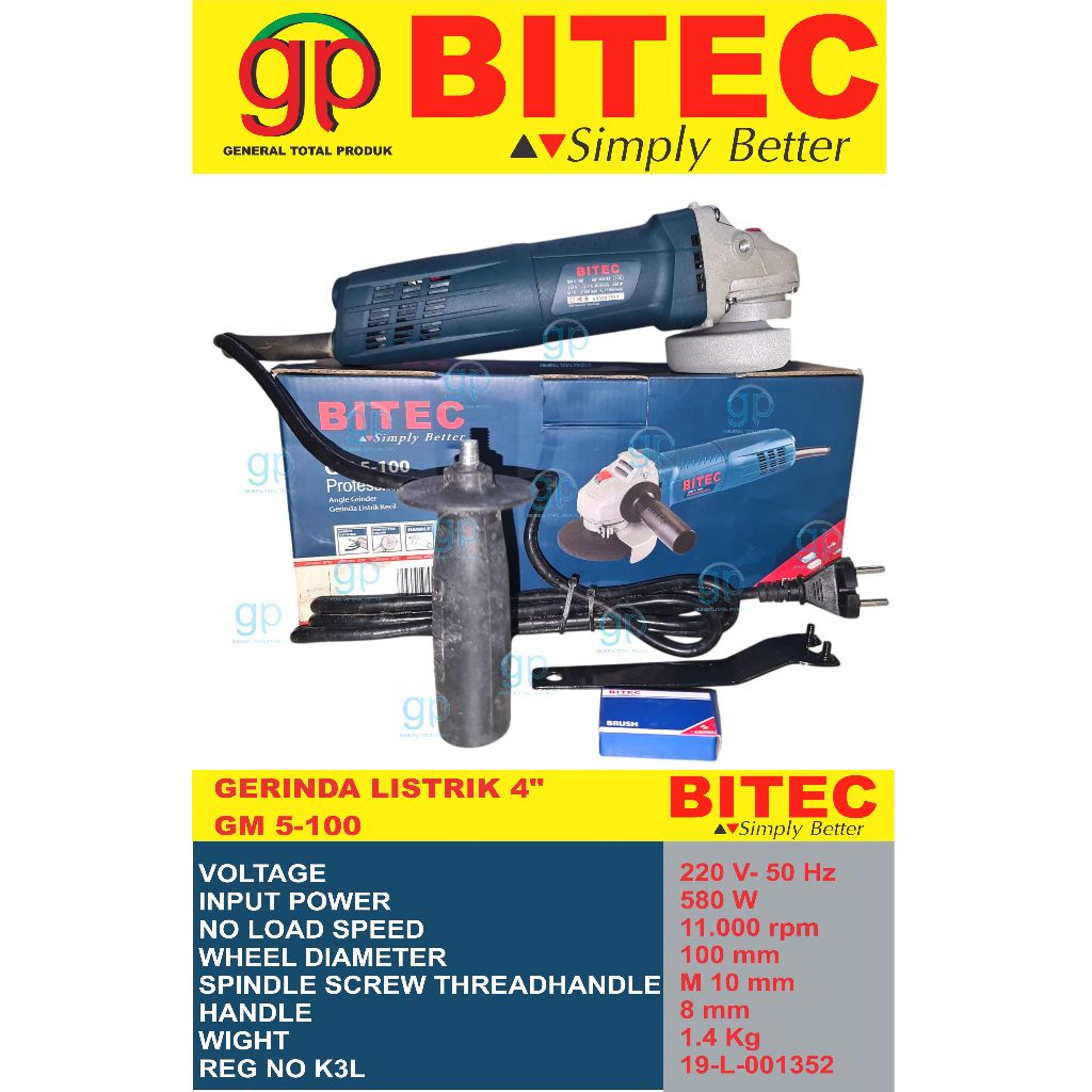 angle grinder 4" bitec gm 5-100 model bosch, mesin gerinda tangan 4" bitec model bosch gm 5-100, mes