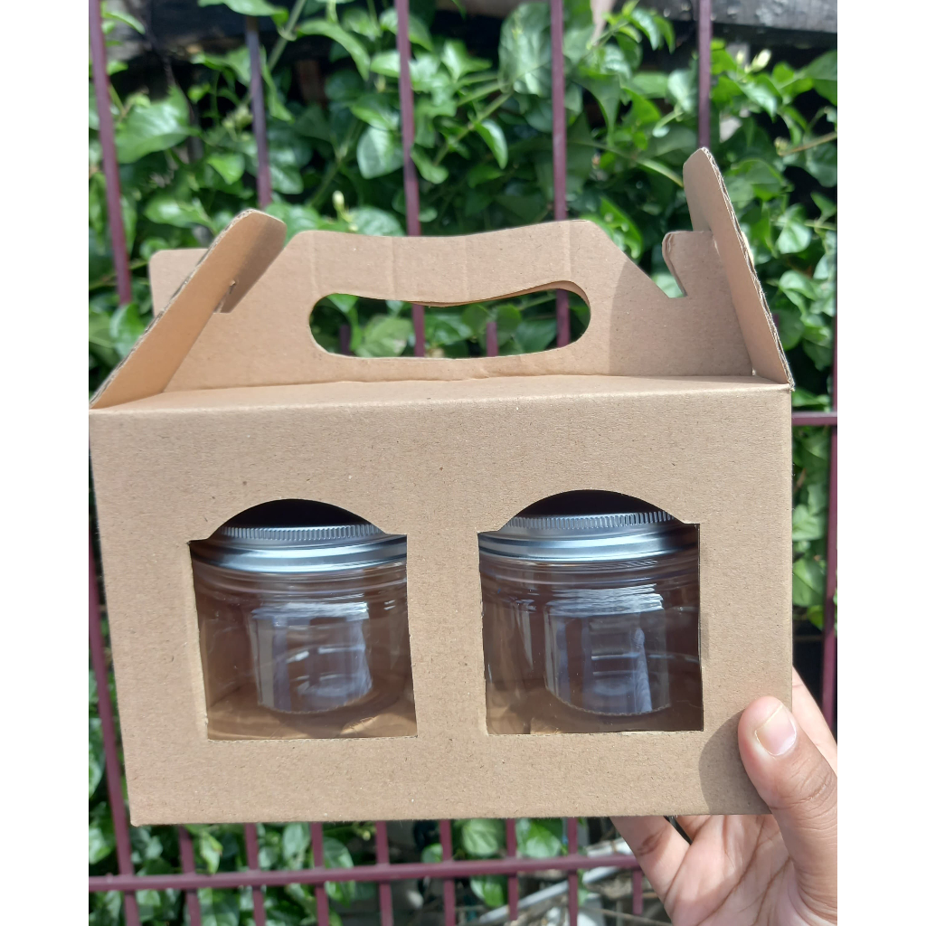 

Kardus Toples Tabung Tinggi 12 cm isi 2 Toples / Kardus Window uk 19x10x12