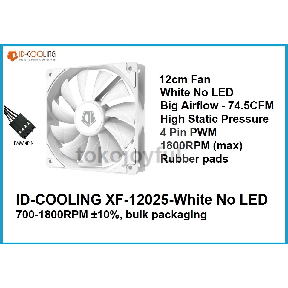 ID Cooling XF12025 White no LED PWM Fan 12cm 120mm CPU Fan Case Fan