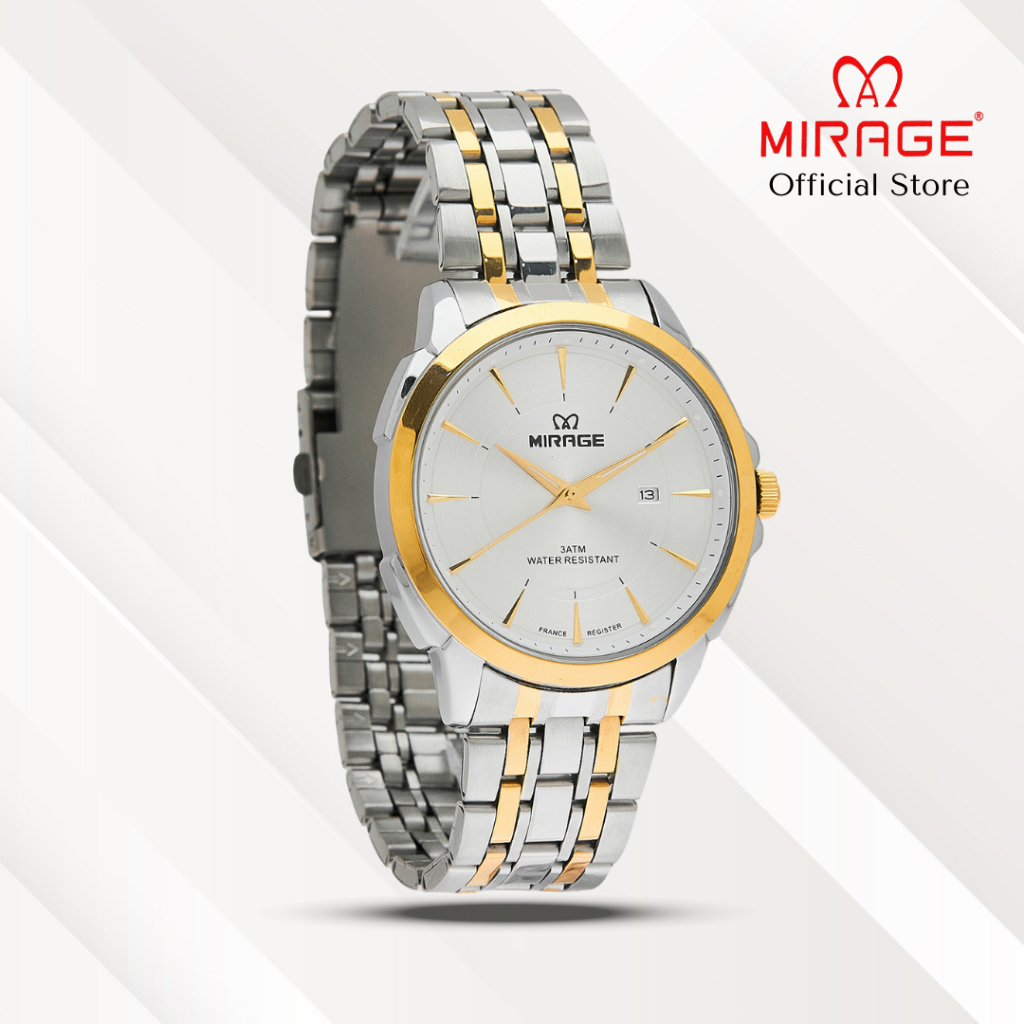 Mirage Jam Tangan Pria Analog 8833 M Silver Gold Original Stainless