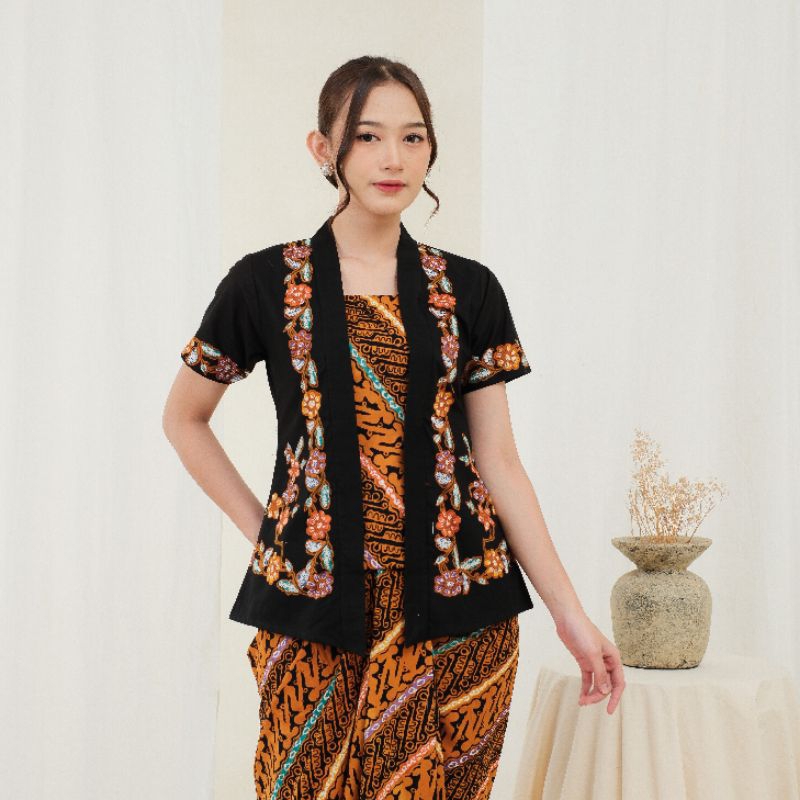 Kebaya Encim Batik Lengan Pendek - Hitam Sogan