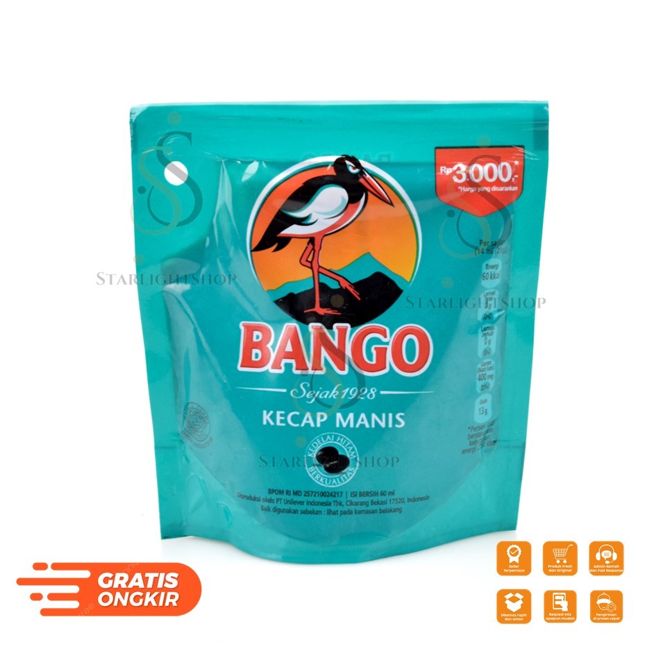 

BANGO KECAP MANIS POUCH 60ML / KECAP MANIS CAP BANGO KEMASAN POUCH REFILL ISI ULANG 60 ML