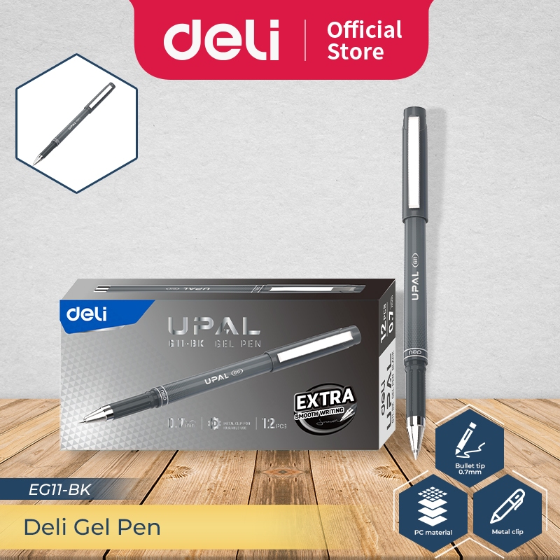 

Deli Pulpen Gel / Pulpen Gel 0.7mm Tinta Hitam Penulisan Halus 12 PCS EG11