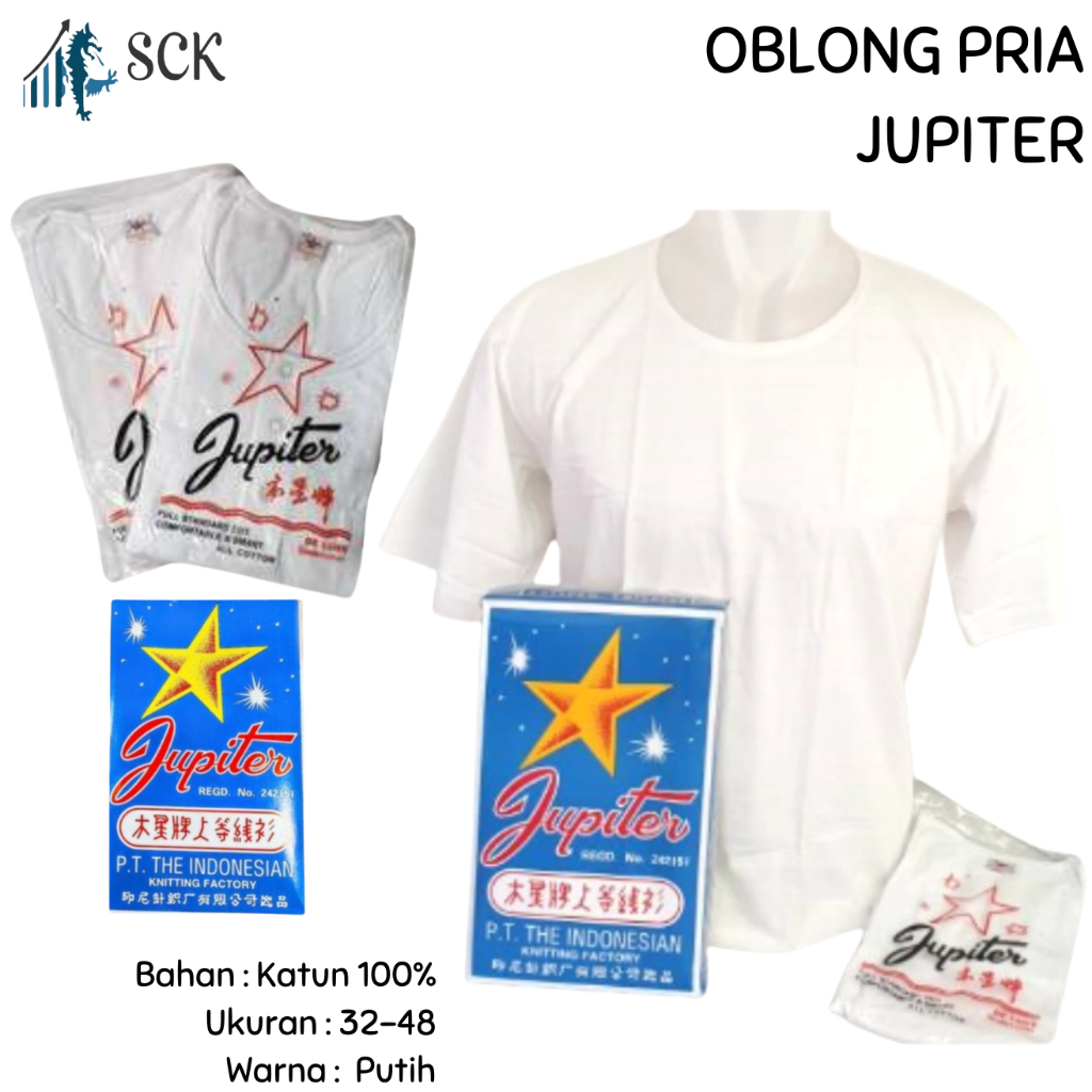 [ISI 1] Kaos Oblong JUPITER 44-48 JUMBO Putih Polos / Oblong Katun Original JUPITER - sckmenwear GRO