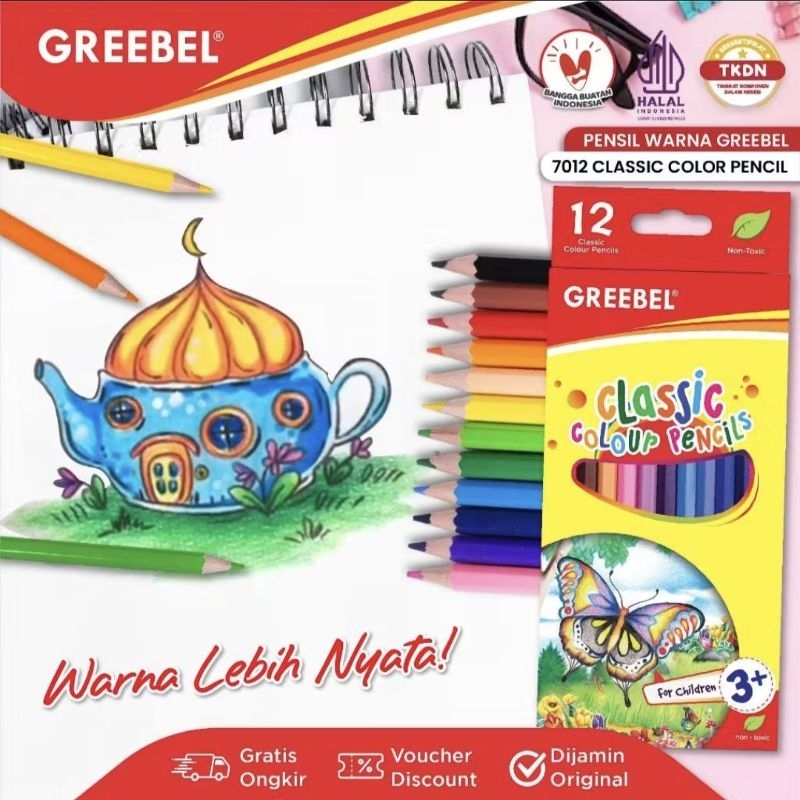

Greebel pensil warna 12 classic panjang / Classic colour pencils 12 warna (7012)