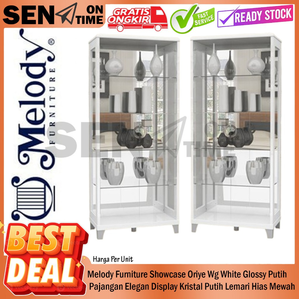 Melody Furniture Showcase Oriye Wg White Glossy Putih Glos Rak Tampilkan Barang Estetik Pajangan Ele