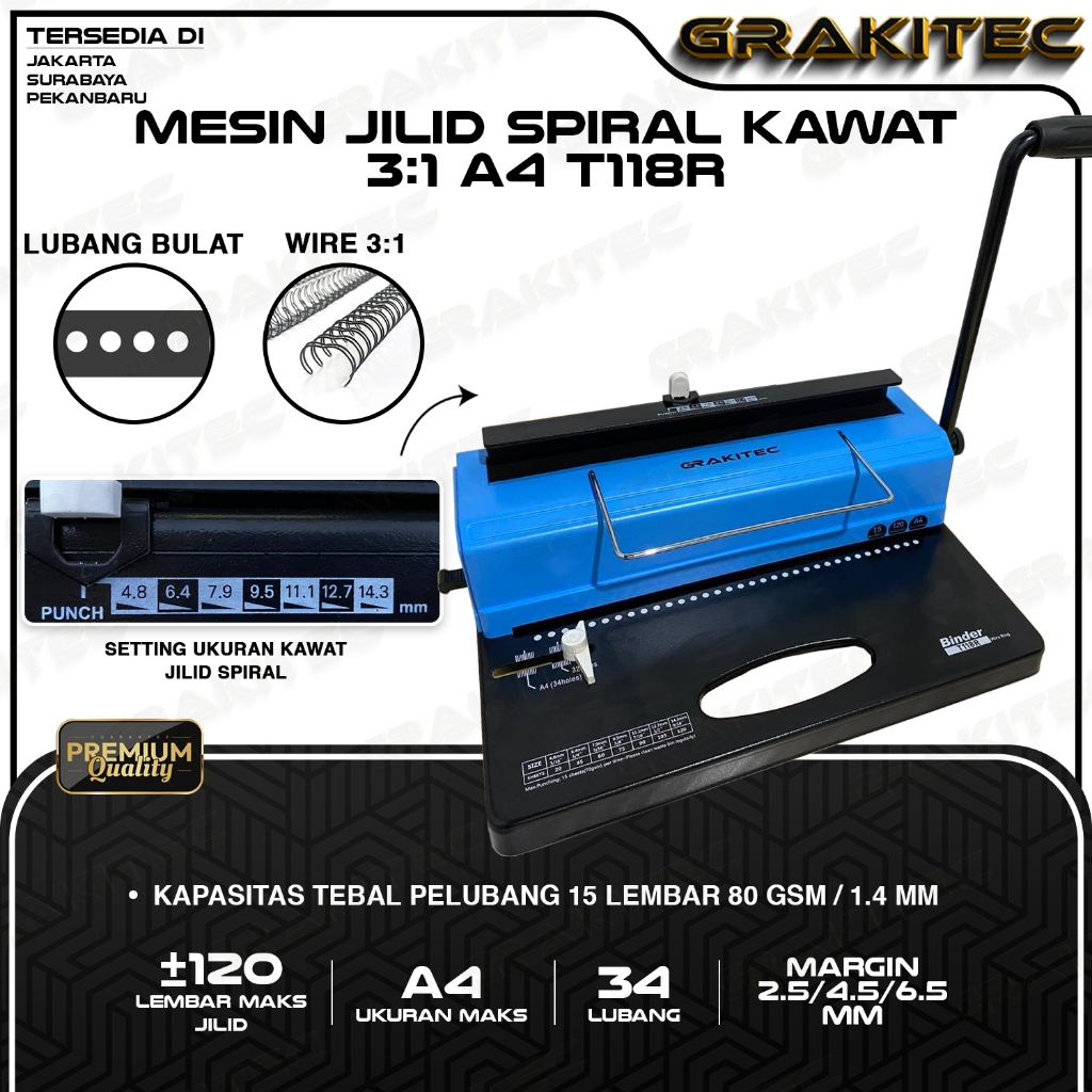 

Mesin Jilid Spiral Kawat A4 Grakitec T118R / TD-13 / TD-130 (BAHAN MESIN LOGAM BESI)