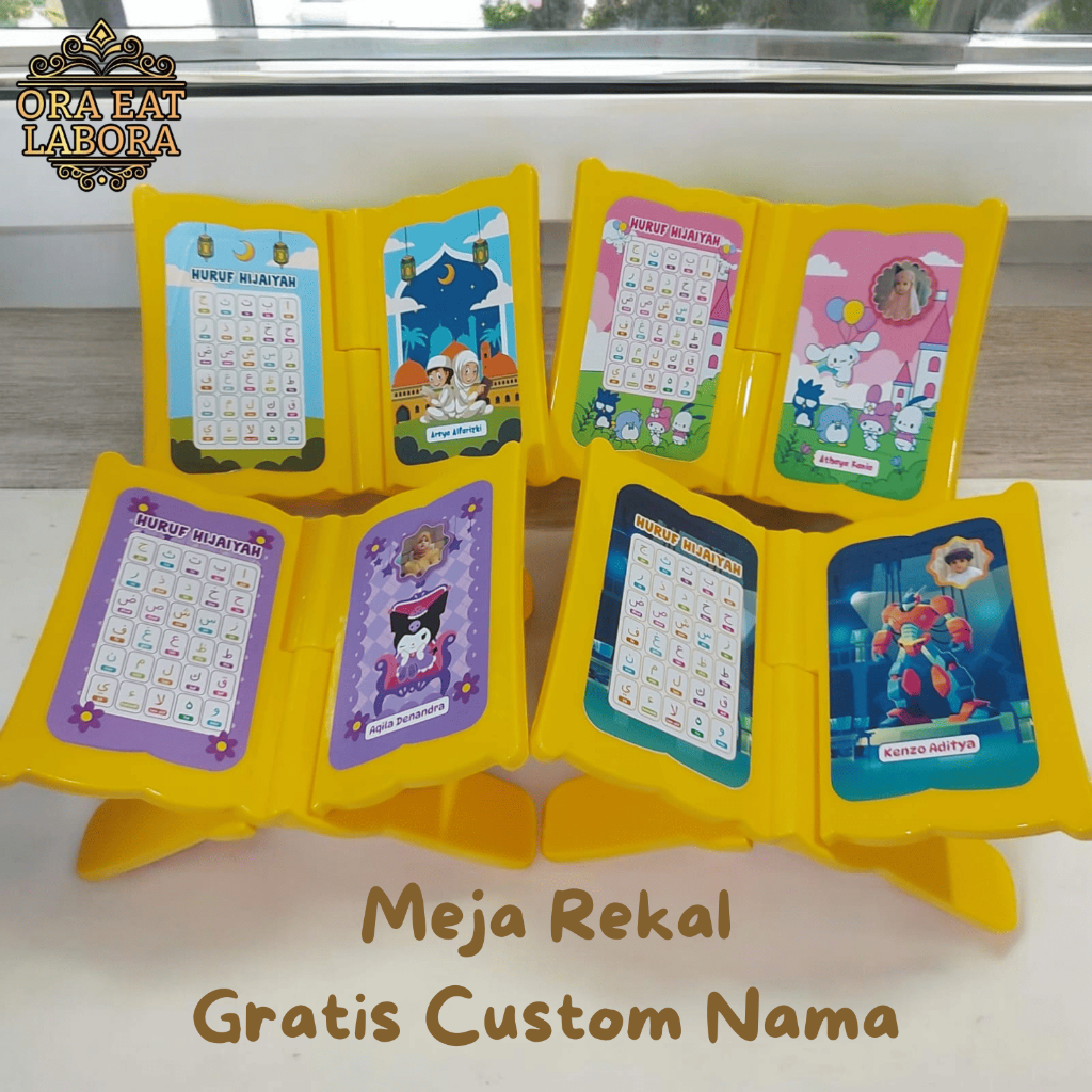 Meja Lipat Rekal Alas Ngaji Anak Custom Nama Gratis Bahan Plastik Kuat Anti Air Tanpa PO Free Box