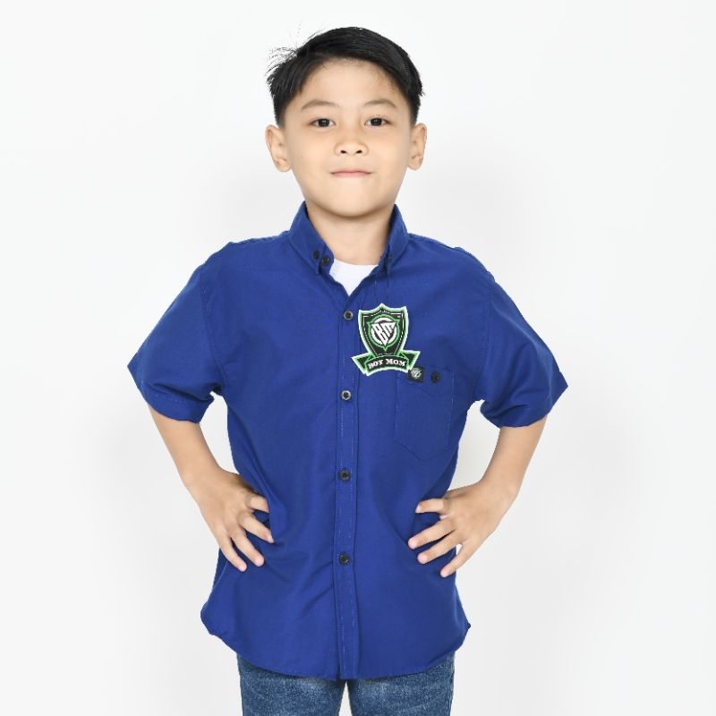 Biru BCA / Biru Elektrik Kemeja Polos Anak Laki Laki Usia 3-13 Tahun Lengan Pendek