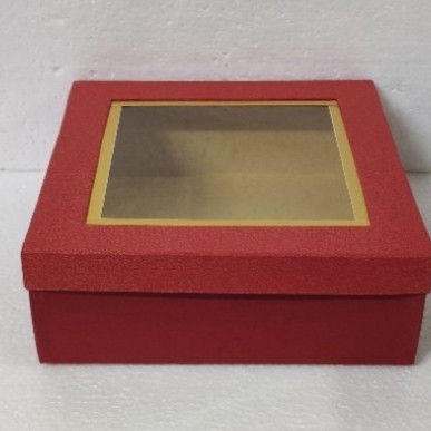Box lapis Legit Merah List Gold / Hard Box untuk Cake Hampers 22x22x8c