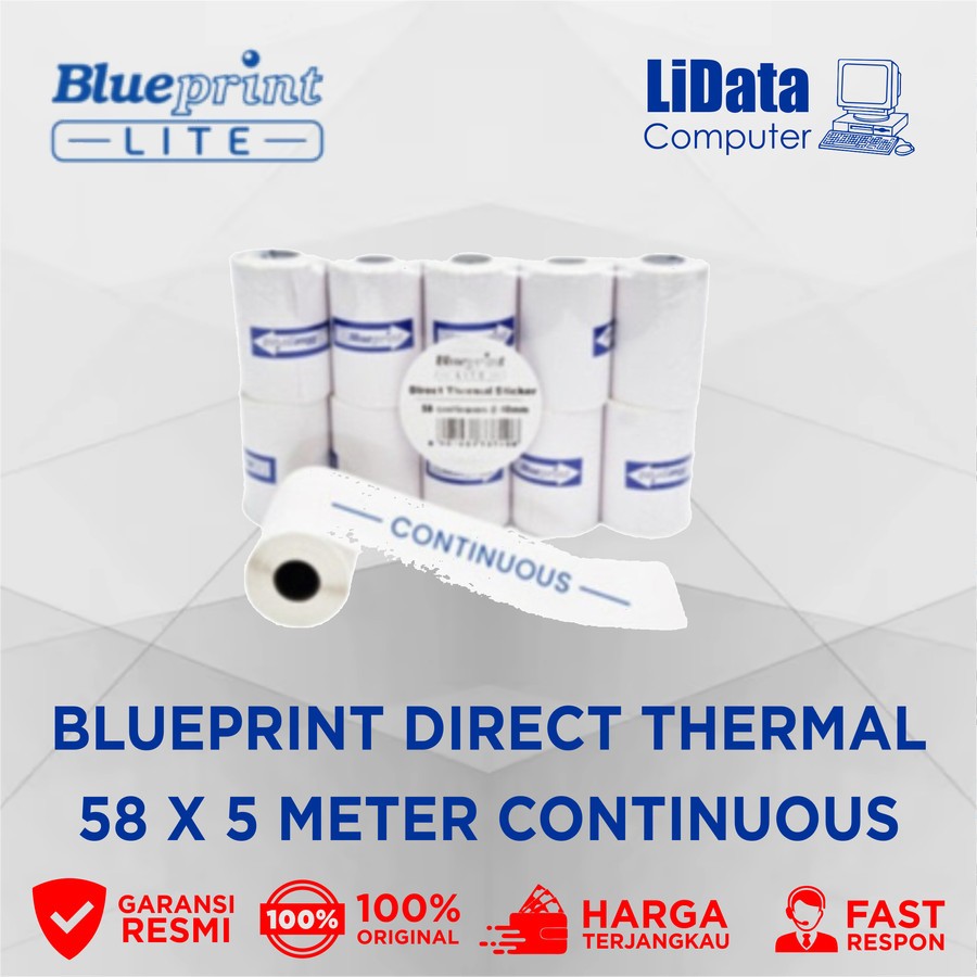

Direct Thermal Sticker Label BLUEPRINT 58x5 Meter Continuous - 1 Roll
