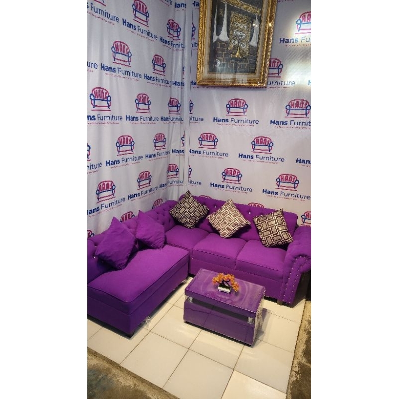 Sofa L kancing Ungu
