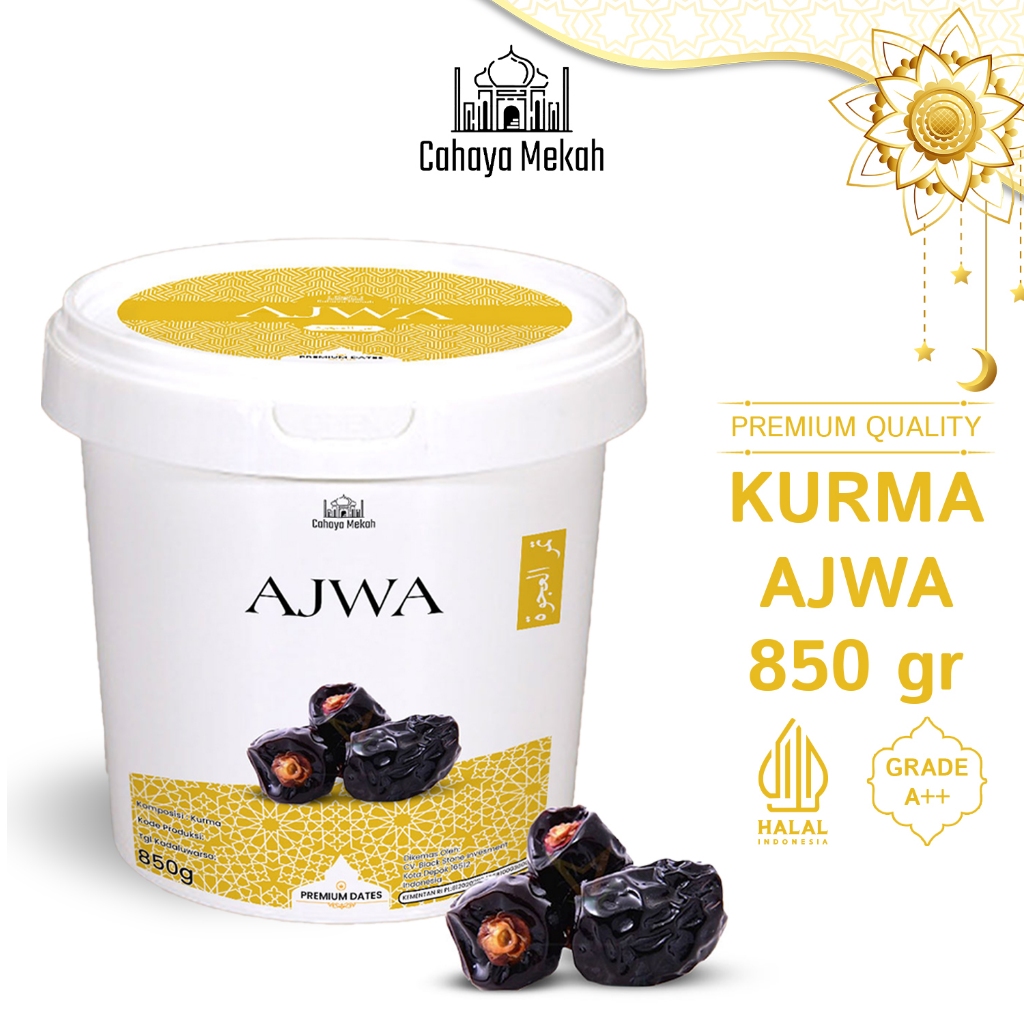

Cahaya Mekah Kurma Ajwa Kemasan Ember 850gr Dates Ajwa Premium Manis 100% Original High Quality