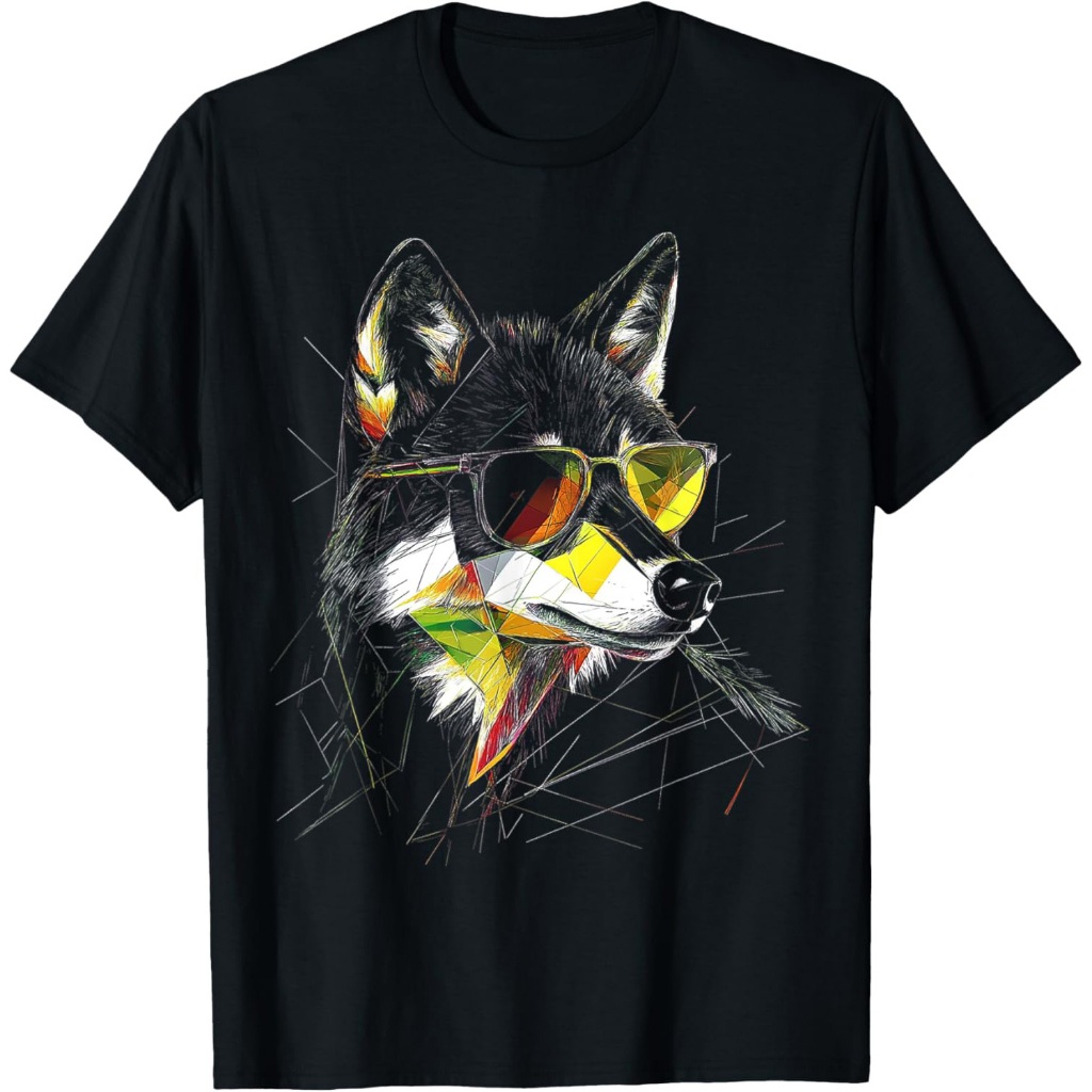 Kacamata Hitam Grafis Hewan Serigala Kaos Serigala
