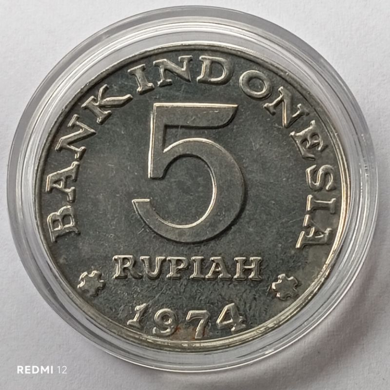 uang koin kuno 5 rupiah KB tahun 1974 seperti baru asli
