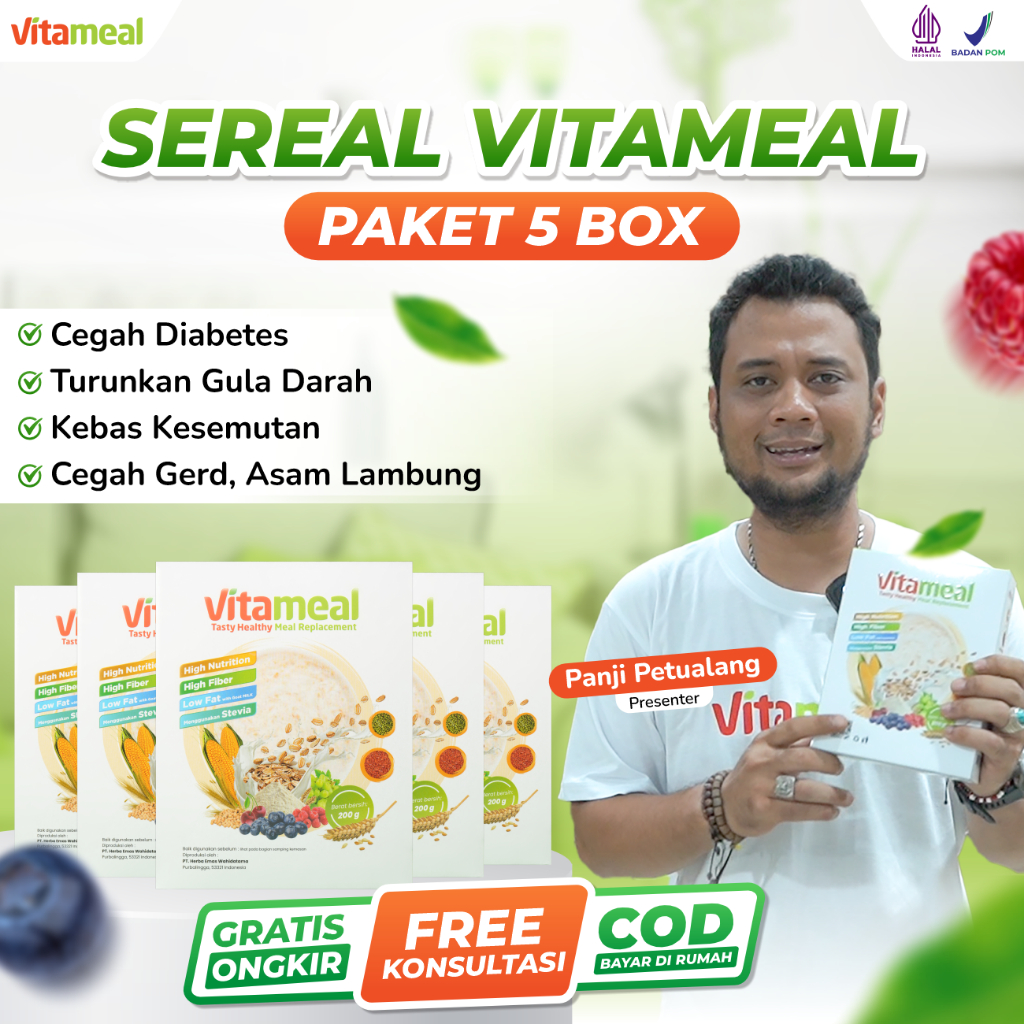 

Paket 5 Box - Sereal Vitameal Sehat Multigrain Bantu Turunkan Gula Darah Ampuh Cegah Diabetes Kolesterol Kebas Kesemutan Alami Tanpa Efek Samping Vitameal Diabetes Vitameal Sereal Vitameal Multigrain